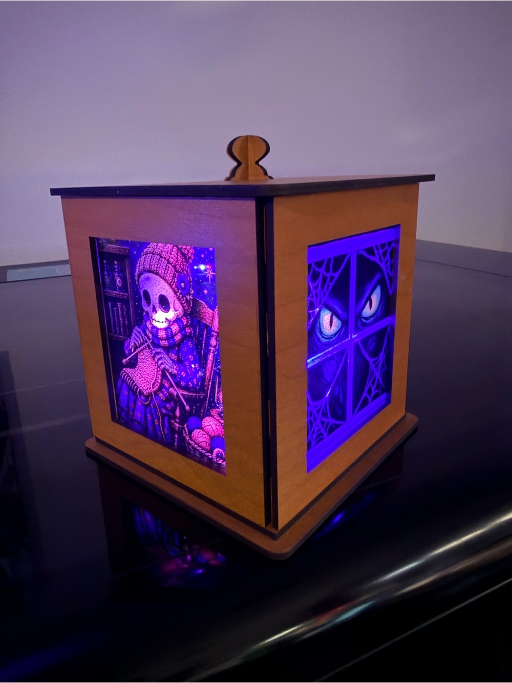 Handcrafted by me wood interchangeable light box Christmas/Halloween etc